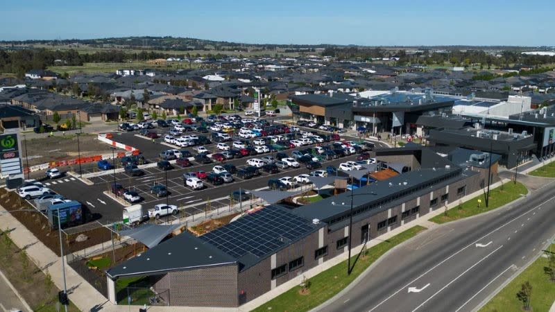 An aerial view of the Kallo Town Centre in Kalkallo in northern Melbourne that Oreana Group has sold to Region Group.