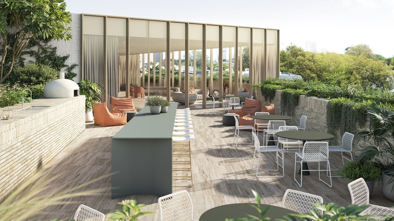 An artist's impression of the boutique office's rooftop terrace and bar