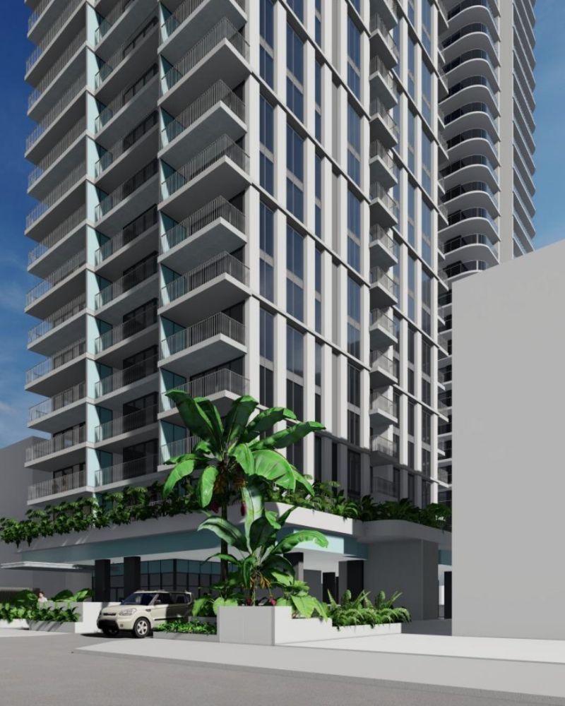 Render of the Australia Avenue frontage of Morris Property Group's two-tower Broadbeach development proposal.