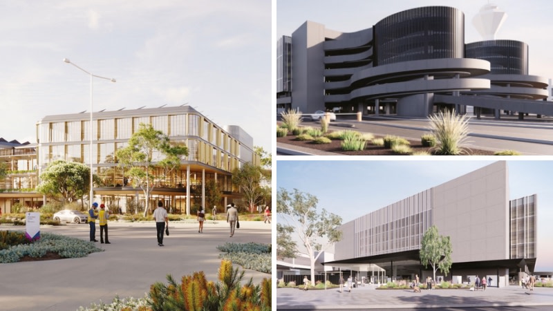 renderings of four and five storey buildings for office and parking