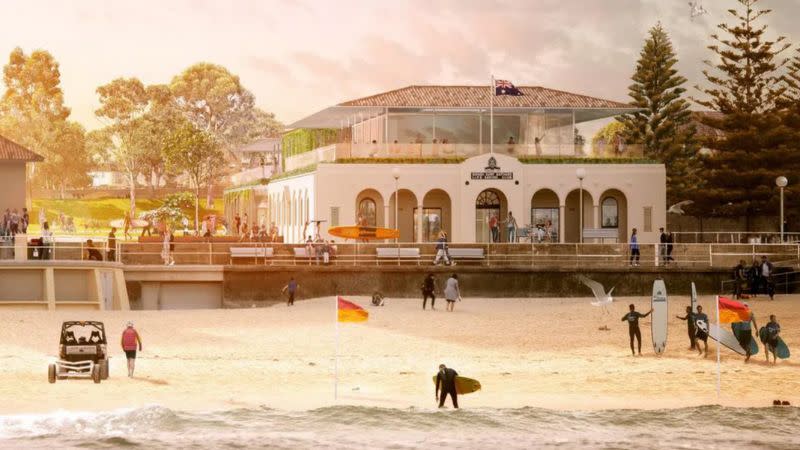Render of the approved upgrade to the heritage-listed Bondi Surf Bathers and Life Saving Club built in 1934.