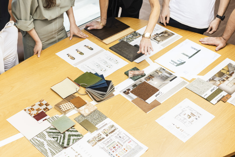 Top shot of interior design samples as part of Furn-Niche's work on The Mondrian Gold Coast hotel.