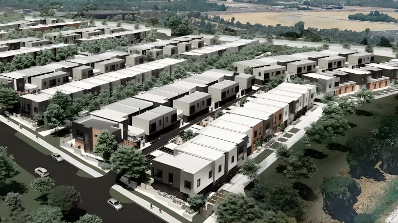 rendering showing most of the townhouses on a block in WA