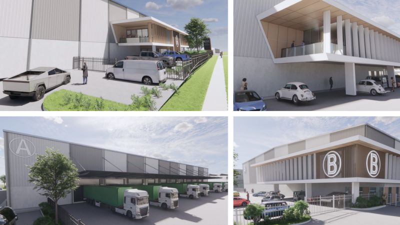 Renders of Centuria Capital's proposed proposed multi-warehouse complex at Richlands. 