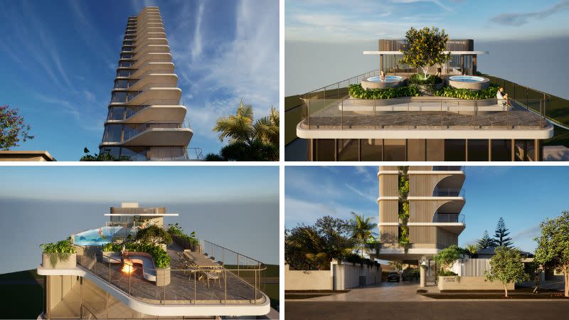 Renders of the 17-storey residential tower proposed for 15 Sunrise Boulevard, Surfers Paradise.