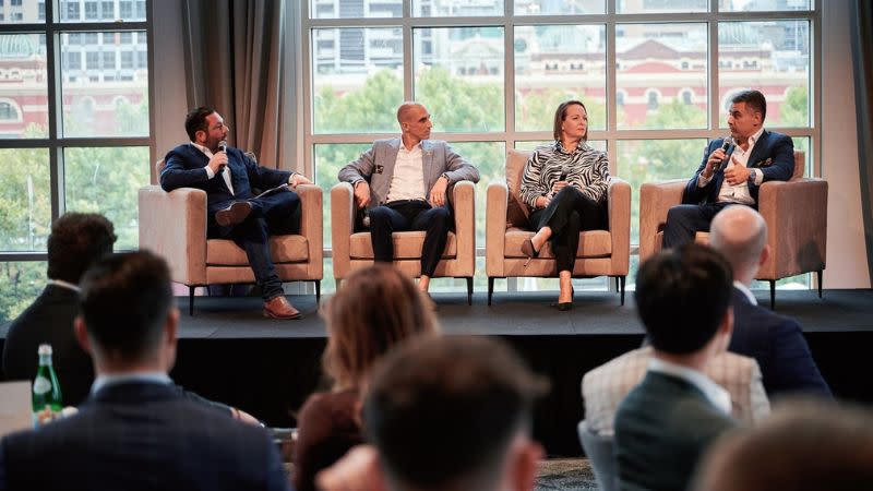 The Urban Developer chief executive Adam Di Marco, Alfasi's Gill Dvir, Assemble's Carolyn Viney and Hickory's George Abraham at the 2025 Melbourne Property Outlook event.