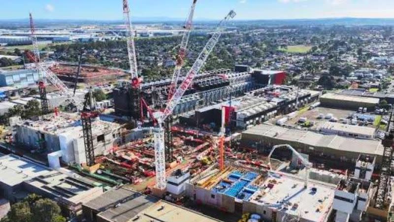 Cranes on the NextDC M2 Tullamarine site in Melbourne. The city recorded its highest crane numbers in years.