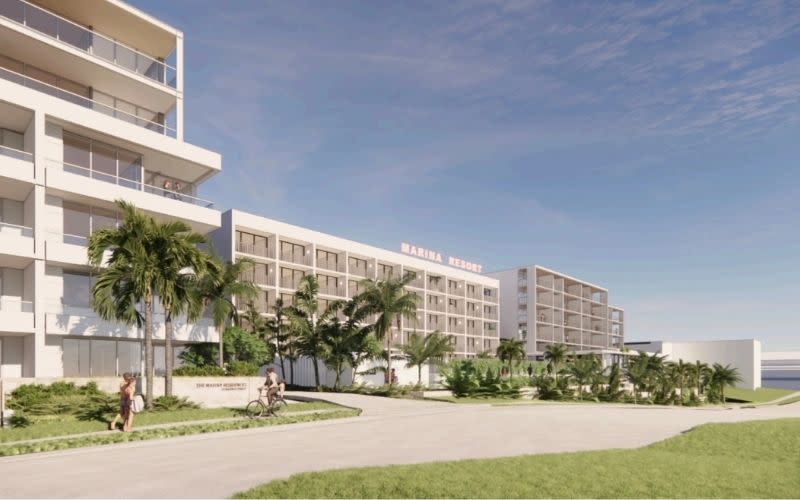 Stewart Architecture rendering of Doma Group’s $46m Marina Resort expansion at Nelson Bay.