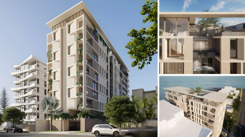 Renders of Molti Group's approved 11-storey beachfront tower development at Bilinga.