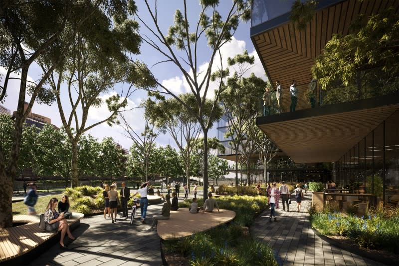 A render of the new public park at 12 Riverside Quay at Melbourne's Southbank.