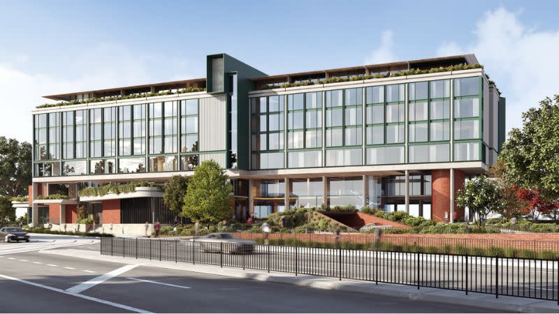 A render of the hotel planned for the Royal Randwick, it is seven storeys high and has frontage at 43 Alison Road, Randwick.