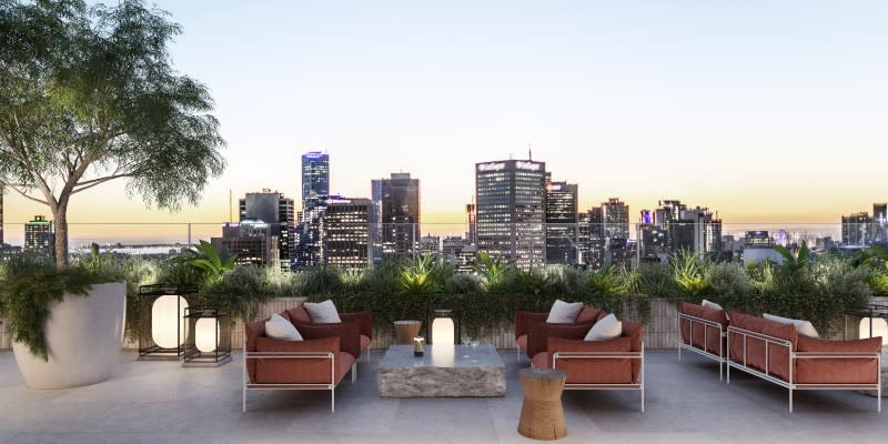 A render of the rooftop terrace for Golden Age Group's 130 Little Collins project in Melbourne's CBD.