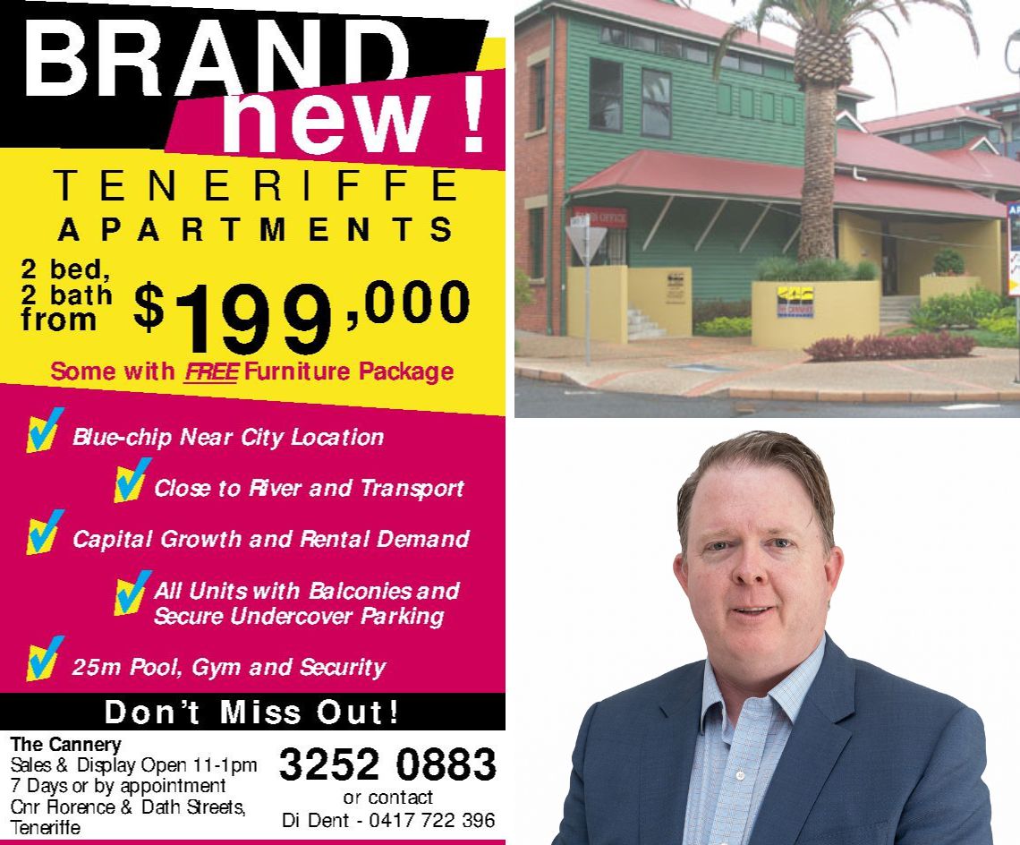 A collage showing an old newspaper advert for Position Property's The Cannery property sales campaign. Also pictured is The Cannery building and Position Property founder Richard Lawrence.