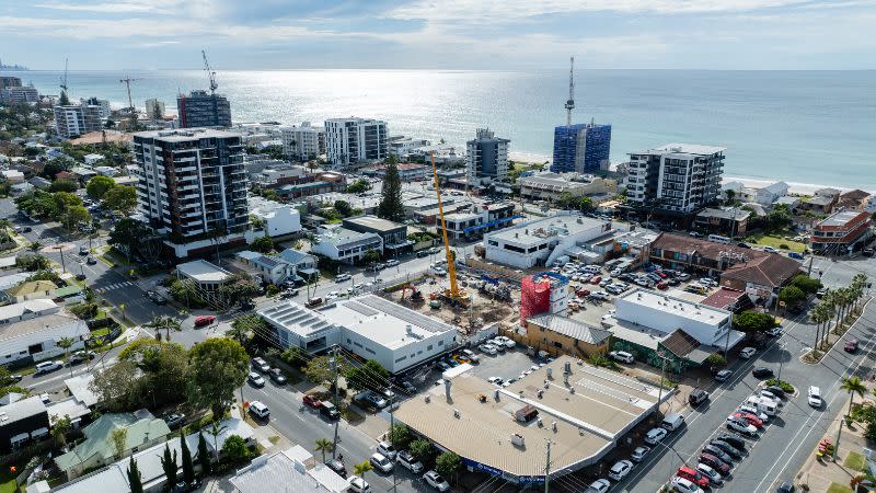 Aerial view of the Gold Coast's Palm Beach precinct which is undergoing a period of renewal transitioning to rising tower developments.