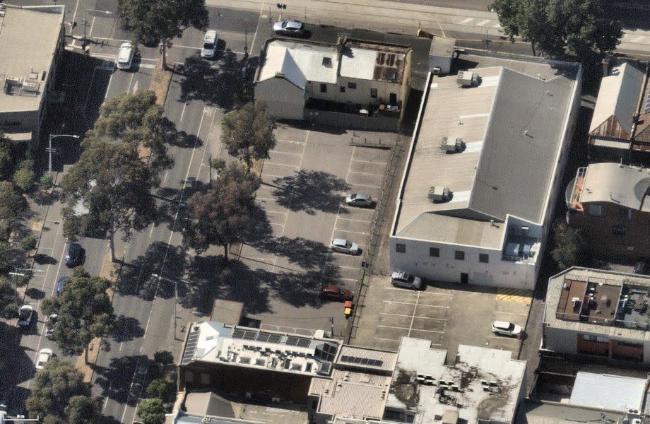 An aerial view of one of the City of Melbourne's sites, 44-60 Curzon Street in North Melbourne, that may be leased for affordable housing projects.