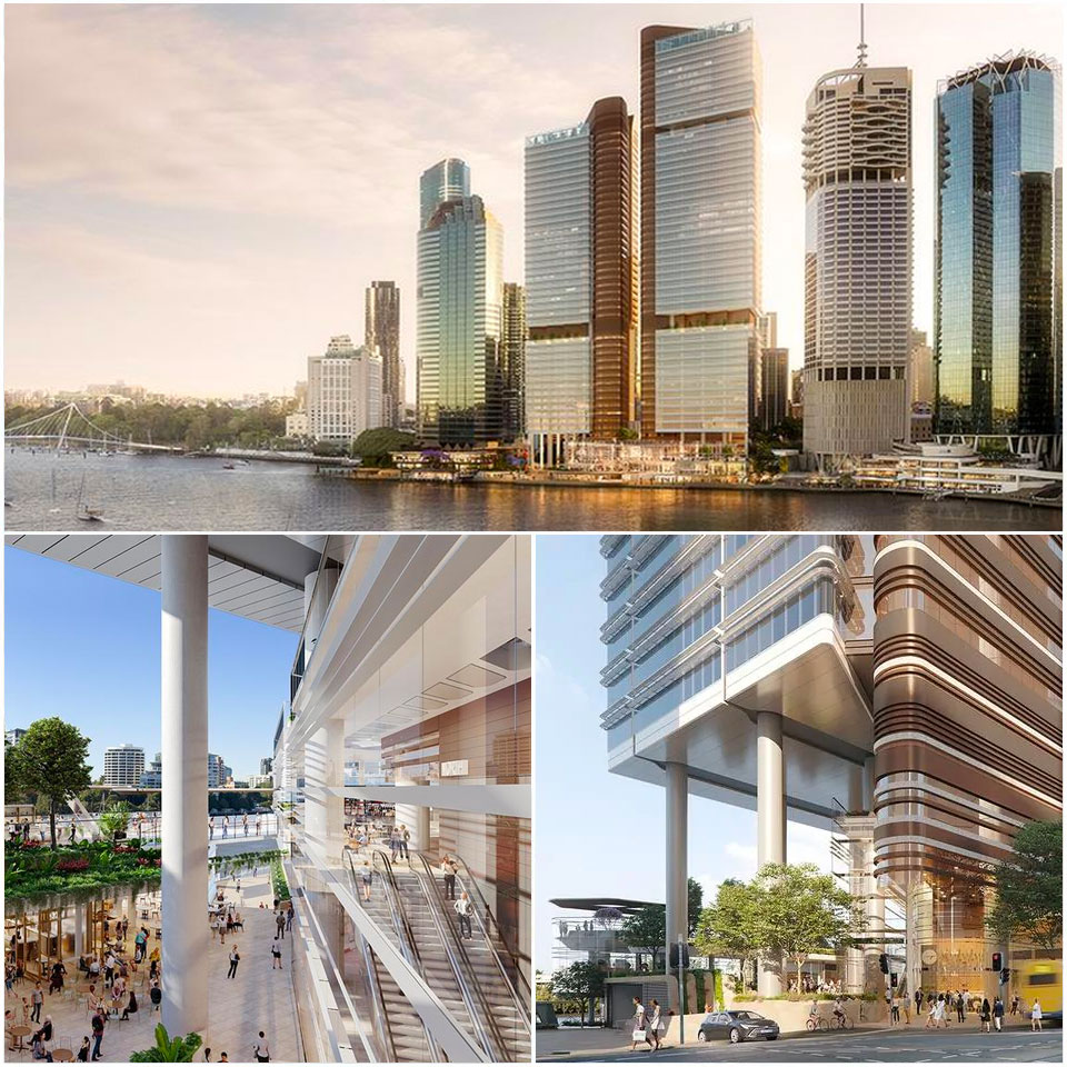 ▲ Waterfront Brisbane, proposed over the existing Eagle Street Pier and Waterfront Place sites, will hold a 248m of direct frontage to the Brisbane River.
