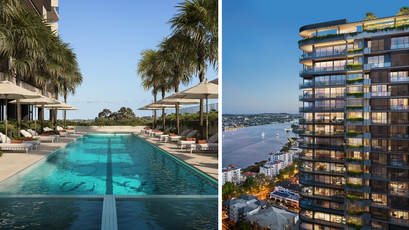 Renderings of Tom Dooley's 29-level Solais Residences tower at 176 Breakfast Creek Road, Newstead.
