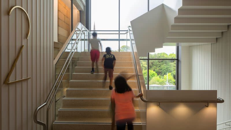 Australian Museum visitors on stairs