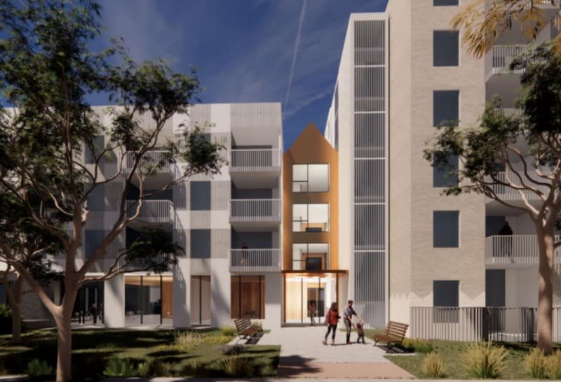 A render of the new homes at the Banksia Gardens project in Melbourne's Broadmeadows.