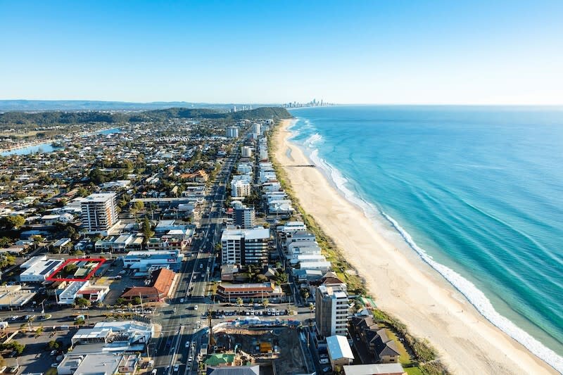 Aerial view of the popular Gold Coast beachside strip of Palm Beach.