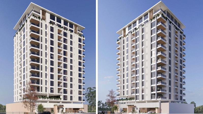 Renderings of Karam Group's tower scheme comprising 81 apartments slated for 4-6 Oban Lane, Southport.