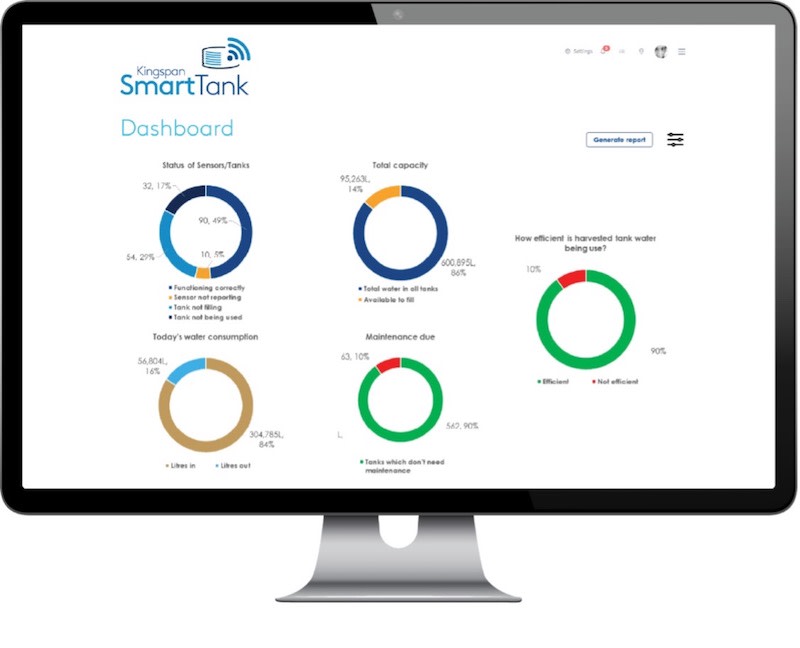 A screen view of the Kingspan Smart Tank dashboard.