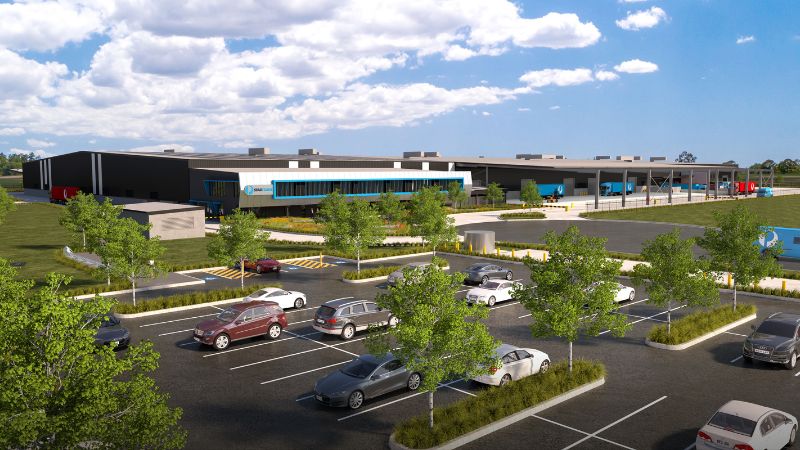 Render of the Australia Post parcel facility under construction at Brisbane Airport.