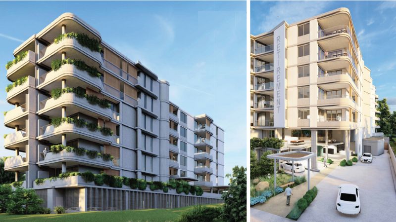 two renders of a seven storey seniors development in Coffs Harbour.