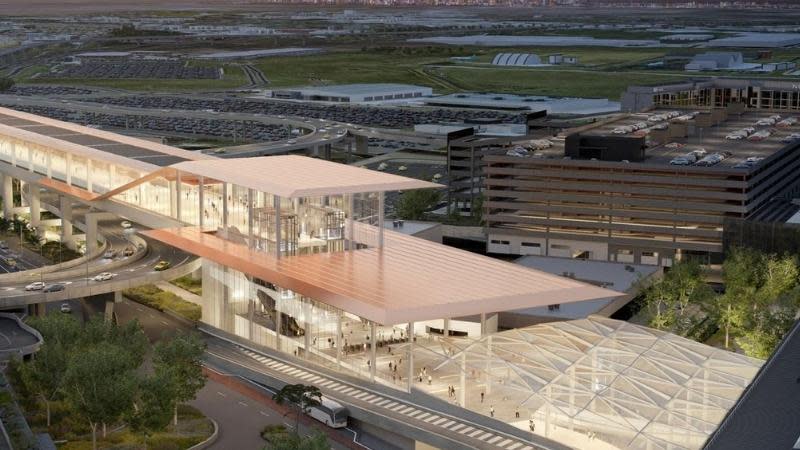 A render of the proposed above-ground station at Melbourne airport.