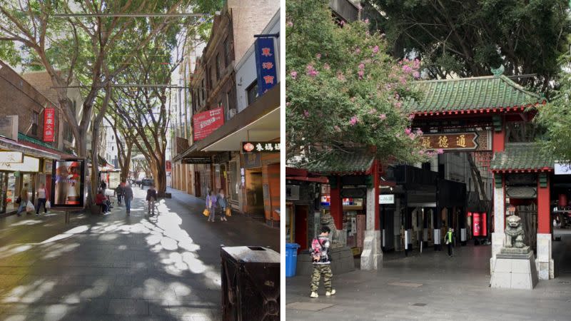 Two images of Sydney's Chinatown in its current state shows a dark pathway through the city.