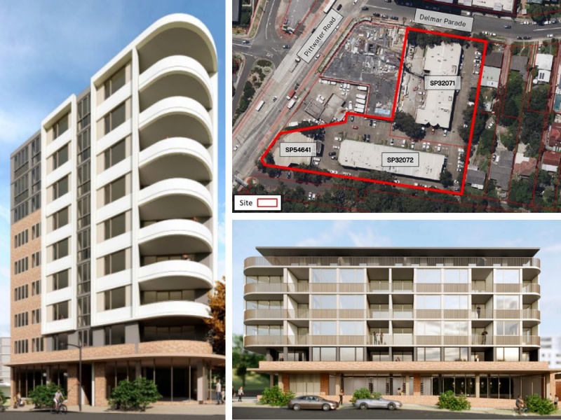 three images showing a future development, the first is a taller building, the second of the L shaped site and third of the lower building. 