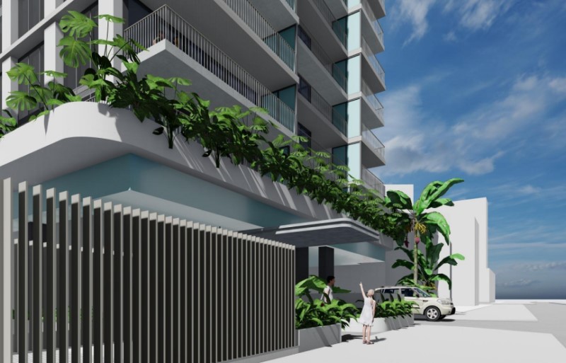 The Guida Moseley Brown Architects-designed plans for the 348 apartment, two-tower project by Morris Property Group at Australia Avenue and Britannia Avenue in Broadbeach. 