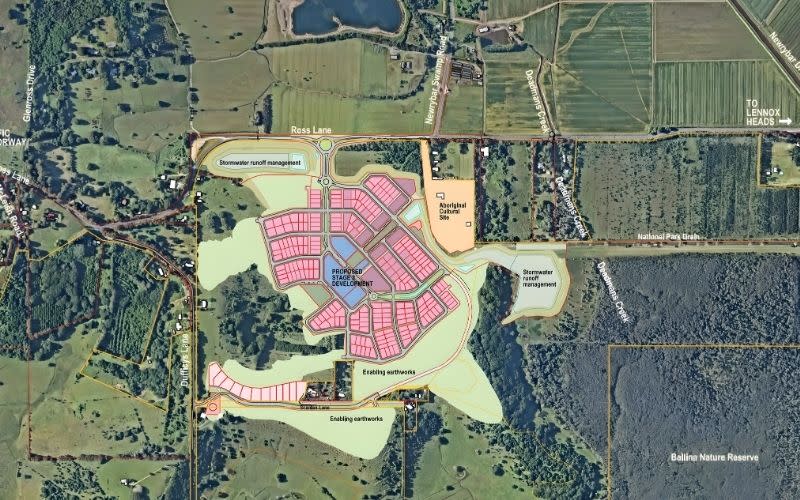Site plan of the proposed $69.5m Kinvara subdivision showing housing lots, superlots and the planned village centre.