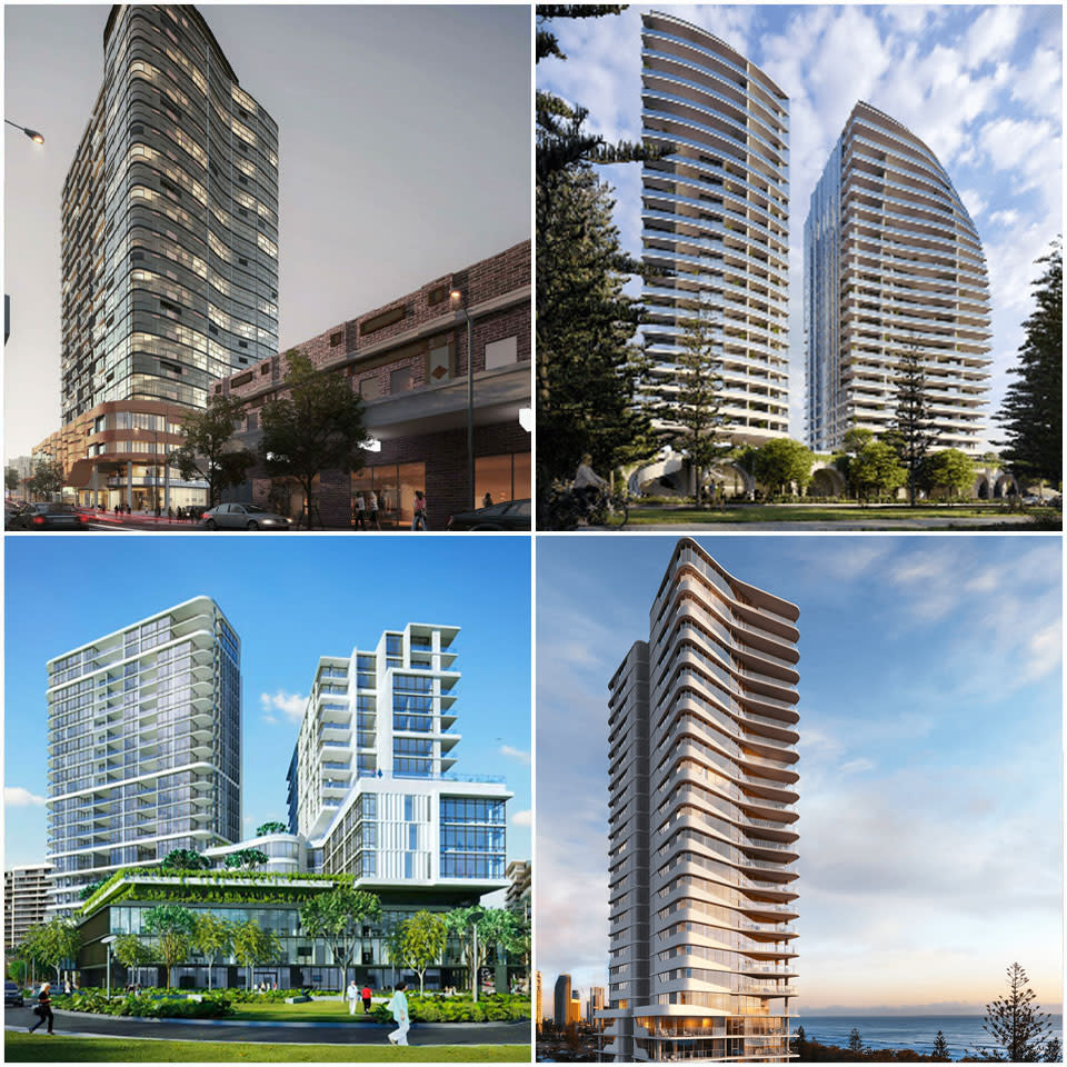 ▲ Brunswick & Co (top left), Modrian Gold Coast (top right), Ozcare Newstead (bottom left), Dawn by Mosiac (bottom right).