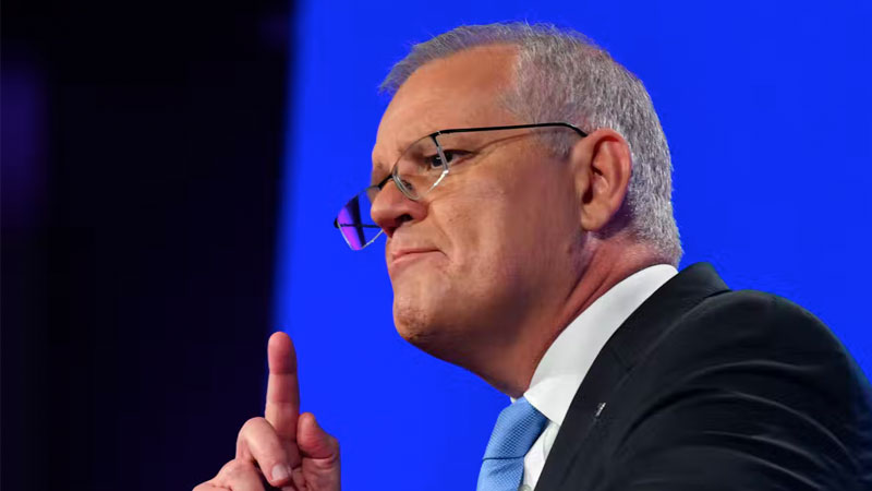 ▲ Scott Morrison announced the Coalition’s mortgage deposit plan at the Liberal Party’s campaign launch on Sunday, May 15 2022. Image: Mick Tsikas/AAP
