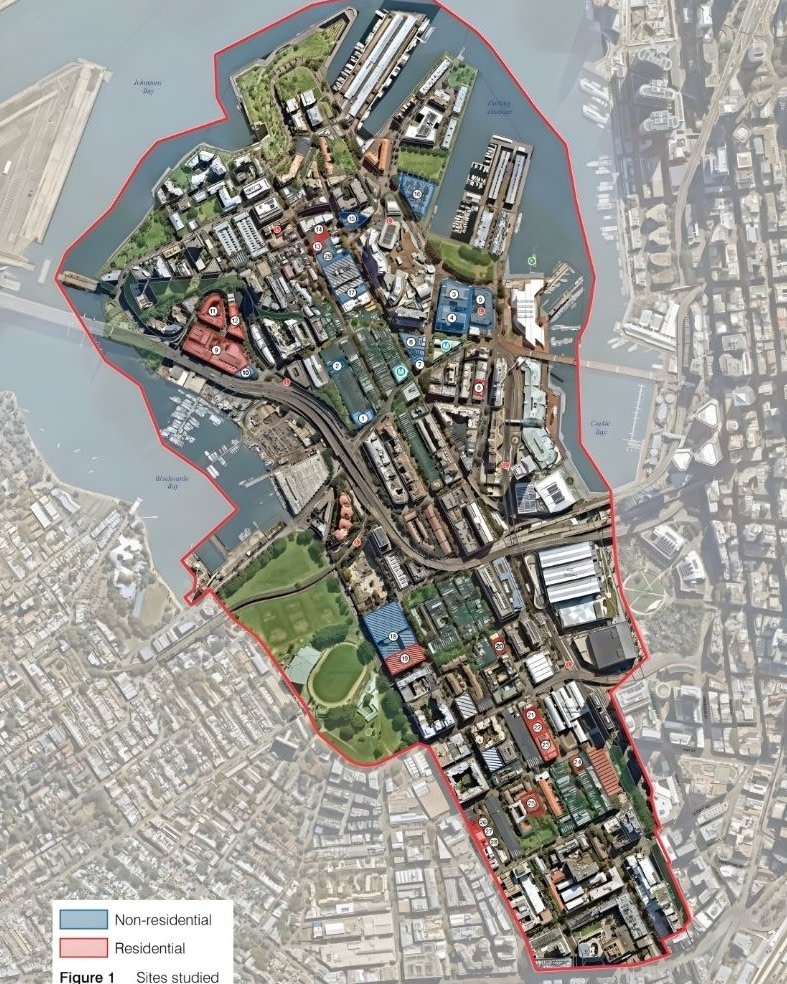 Map of the Ultimo-Pyrmont Peninsula showing sites studied under the City of Sydney’s updated planning framework.