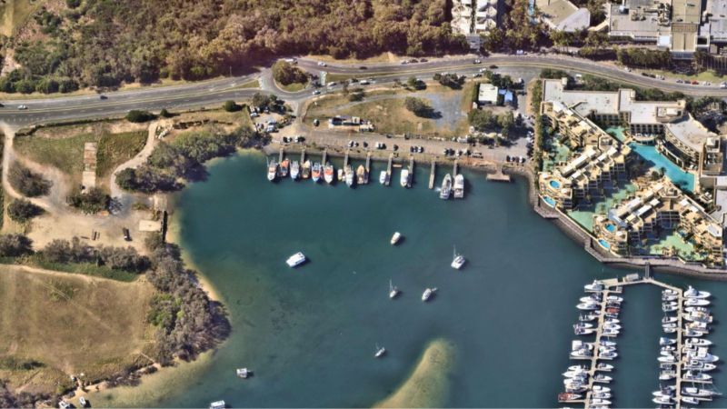 Aerial view of the Carter's Basin site and longstanding home of the Gold Coast Fishermen's Co-operative on The Spit.