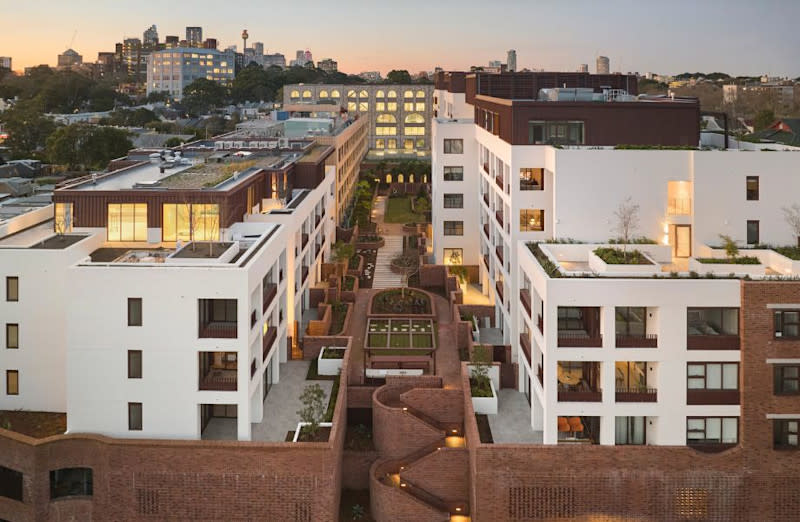 Toga's Surry Hills Village aerial shot looking toward Cleveland Street.