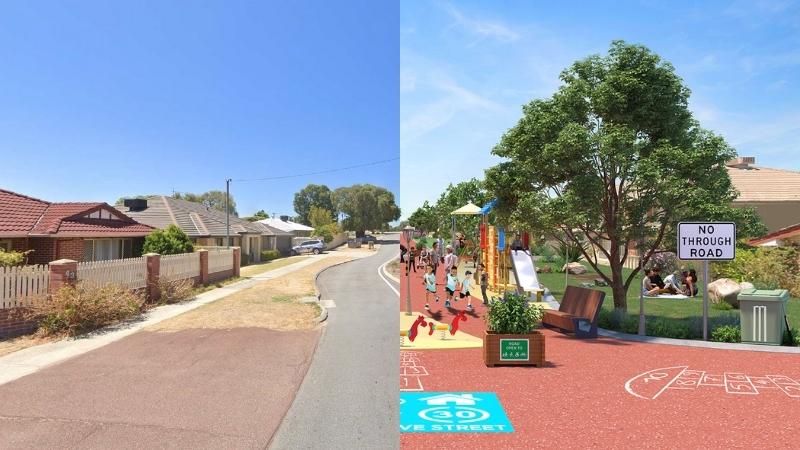 Before and after: Lyall Street in Perth reimagined as a superblock.