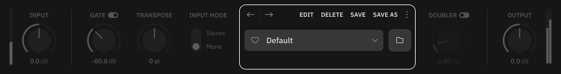 Utility Bar with Preset Bar highlighted