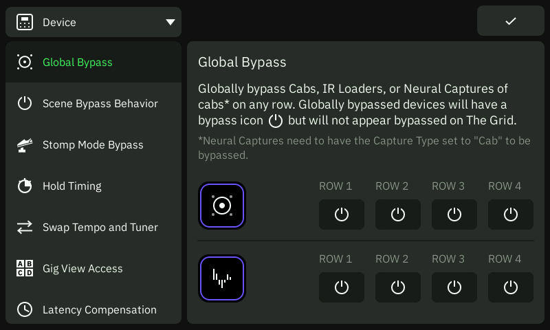 QCmini Device Settings Menu