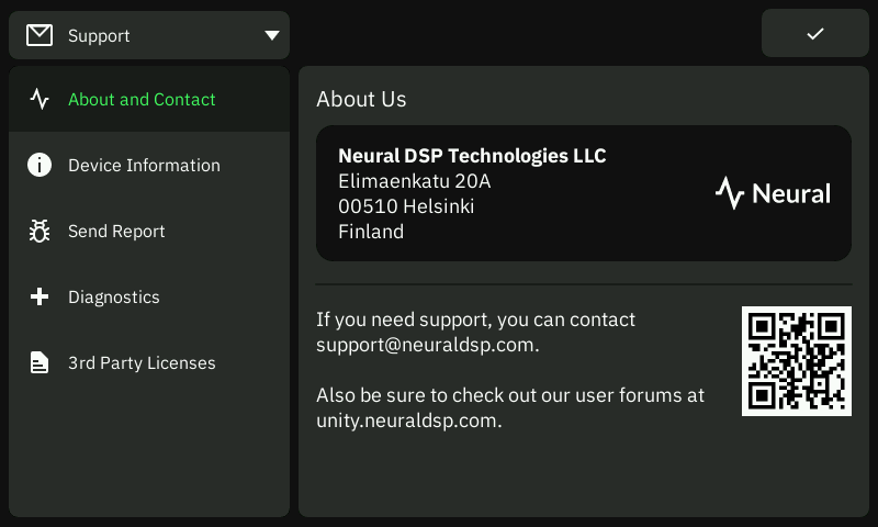 QCmini Support Settings Menu