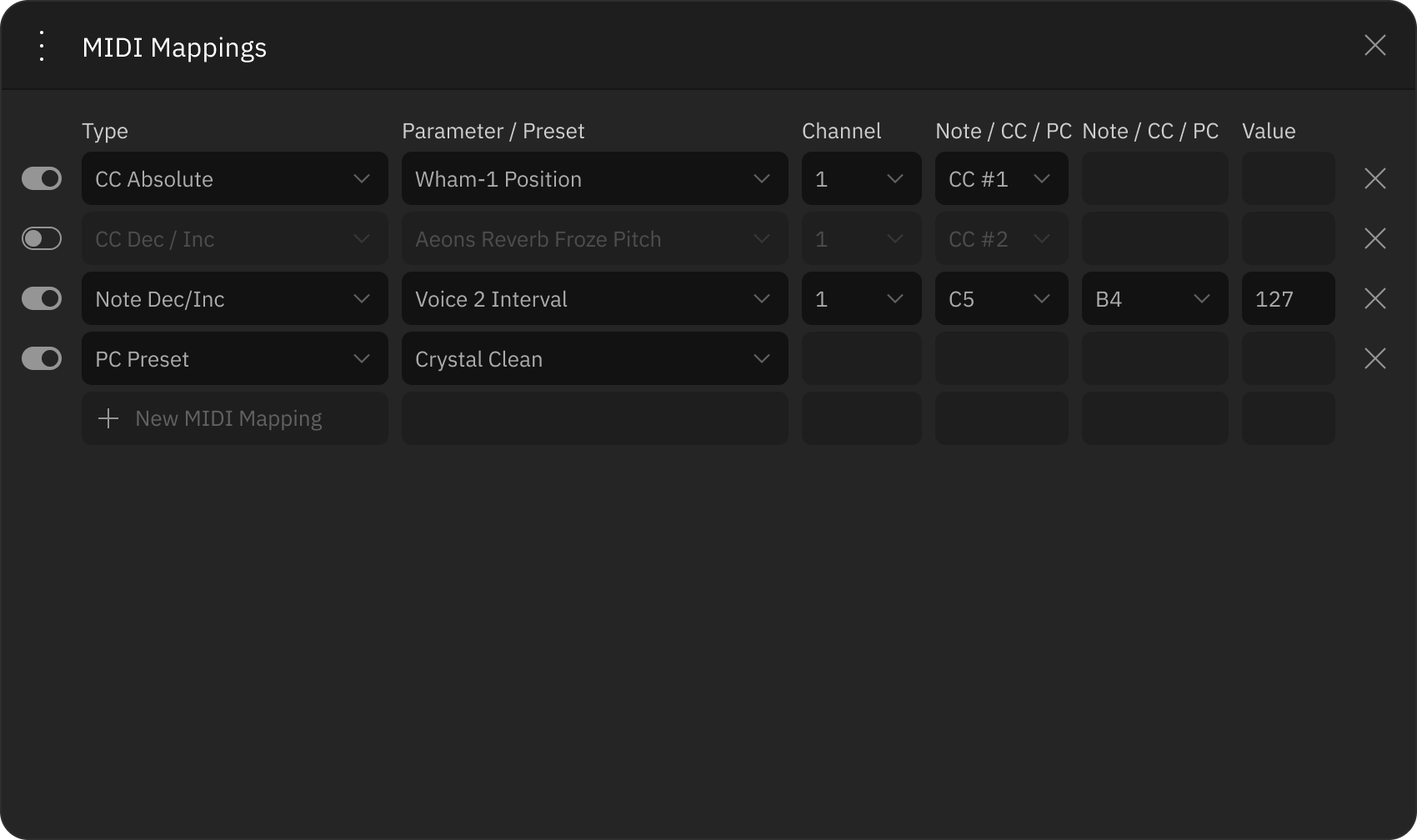 midiMapping window