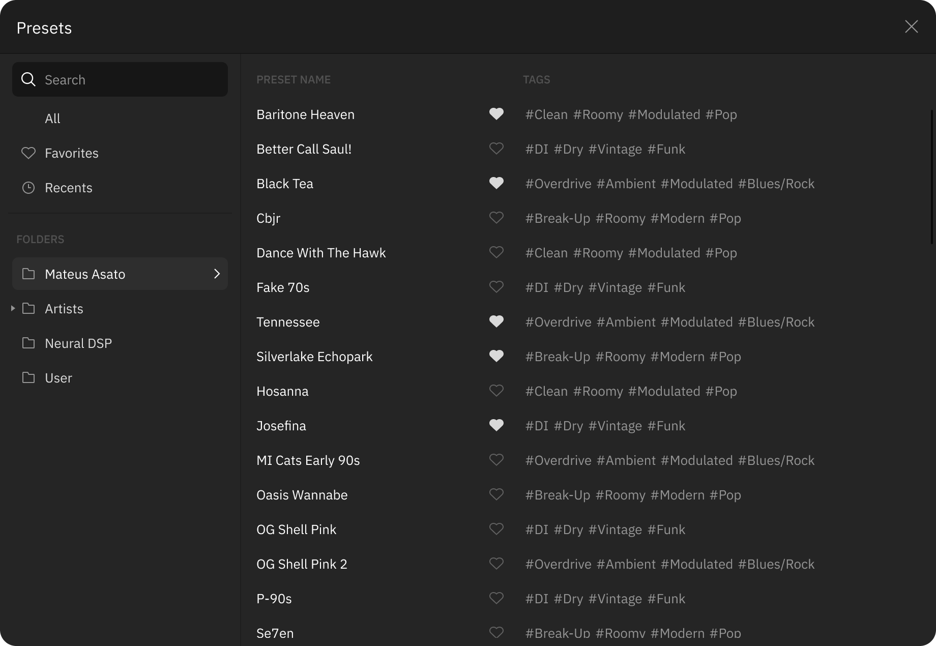 Directory view of Preset Browser