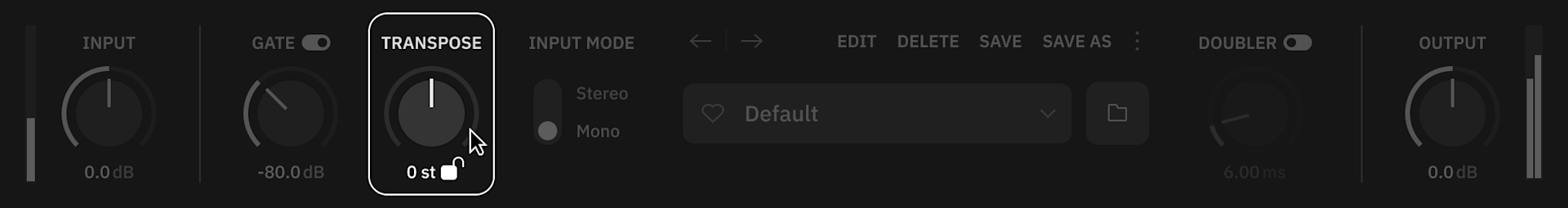 Parameter Lock displayed while hovering on Transpose