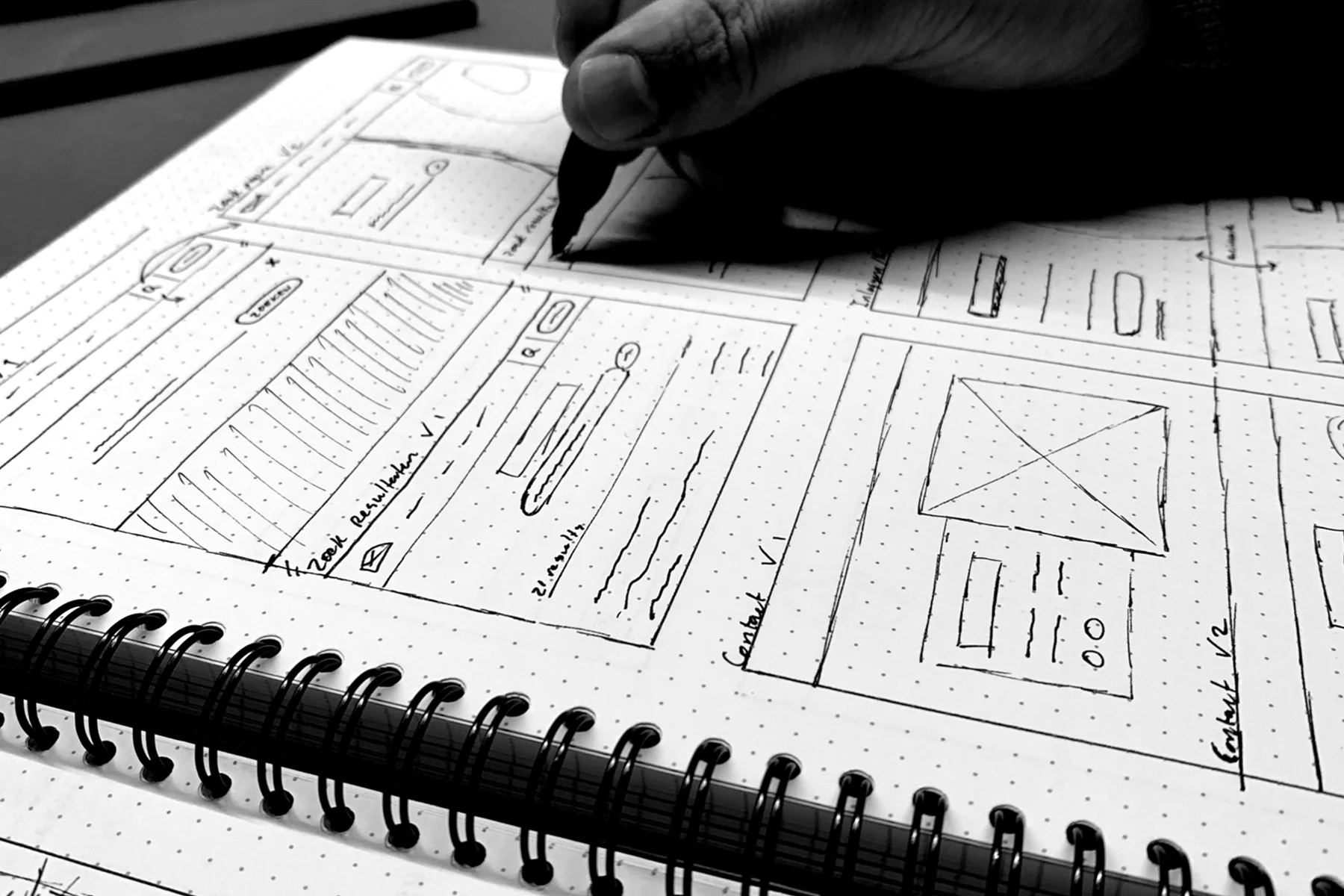 DesignSprint zwart wit schets in bullet journal