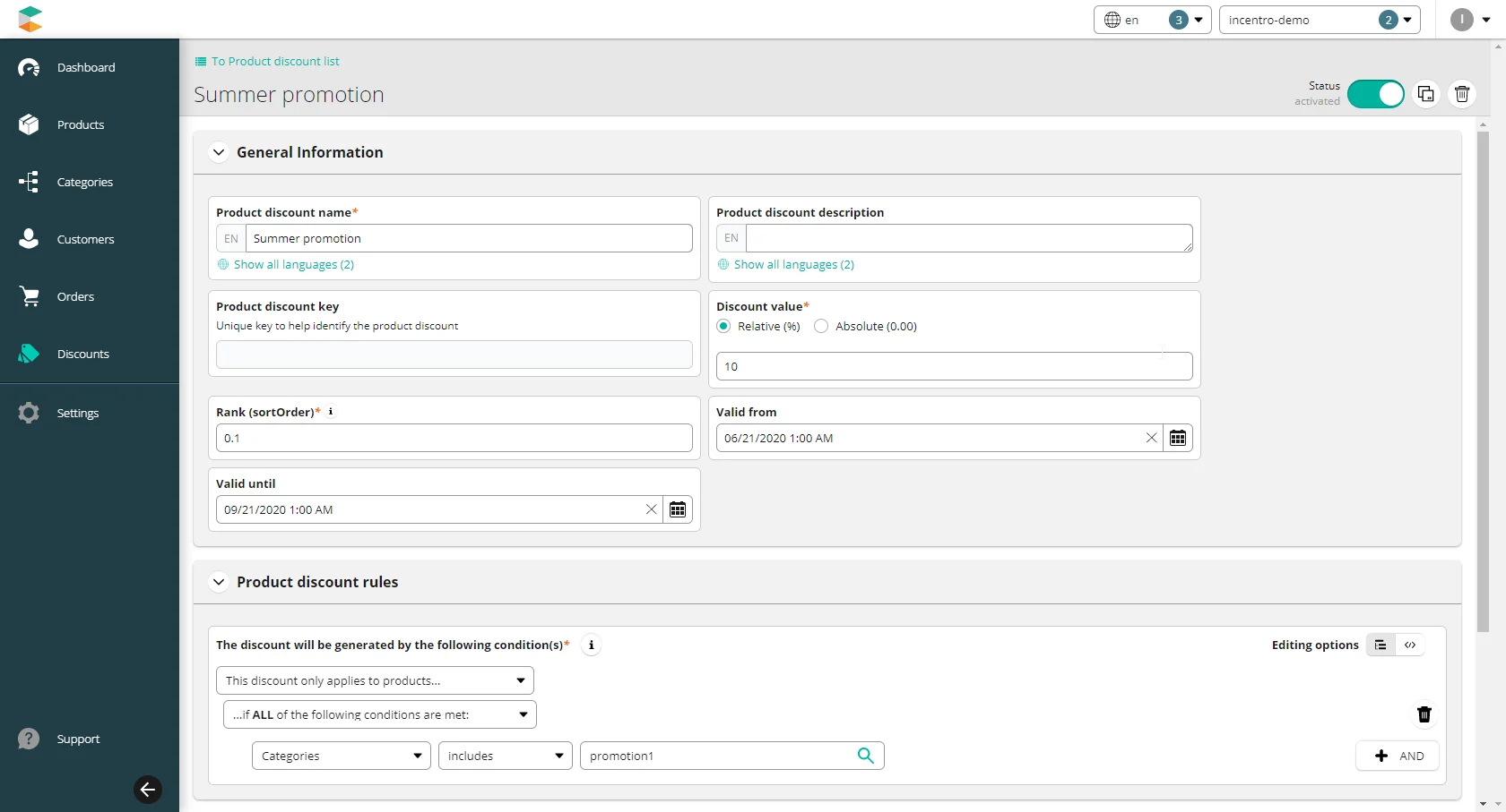 commercetools promotion config