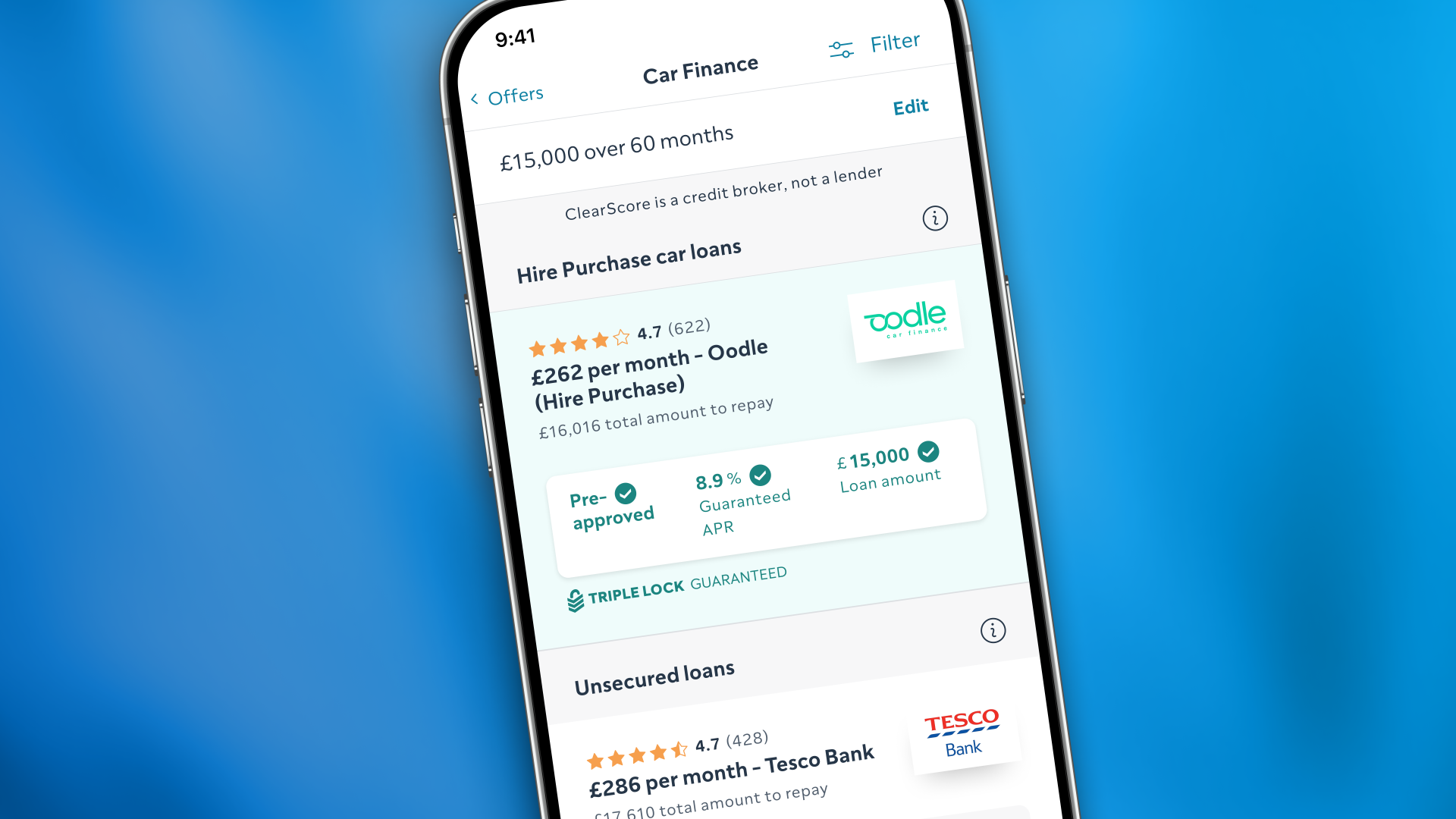 Some of the car finance offers available on ClearScore