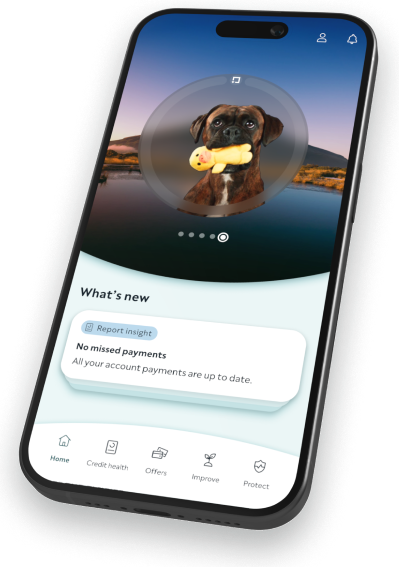 Image of mobile device showing ClearScore app open.