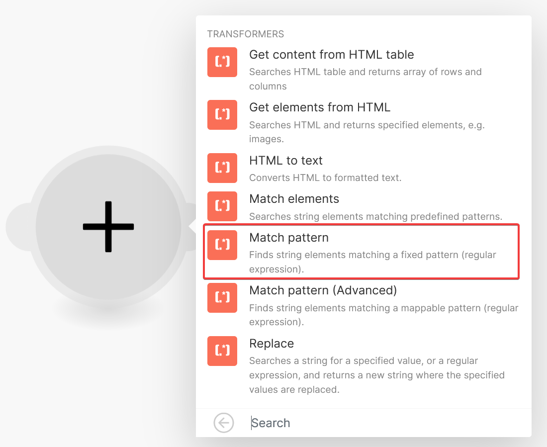 Add the Match pattern action